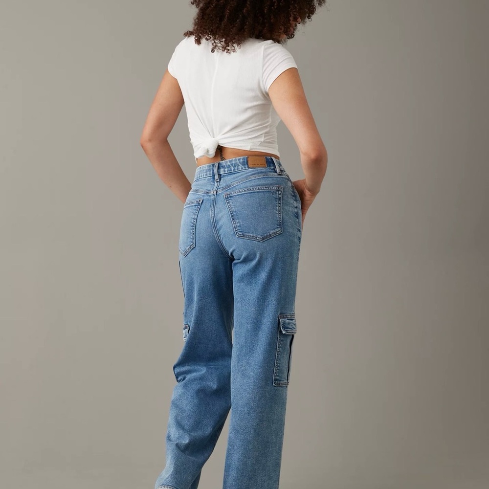 American Eagle Super High Waist Baggy Wide Leg Cargo Jeans - Size 00 Regular - Picture 5 of 8